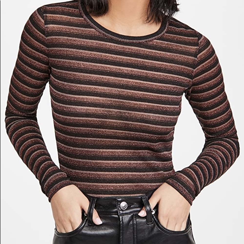 Rag & Bone brown metallica striped sheer shirt